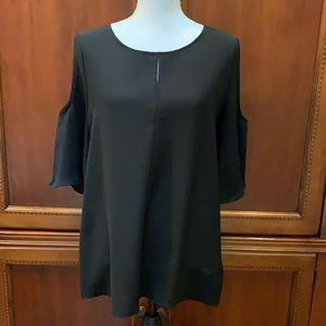Pleione black cold shoulder flutter sleeve blouse